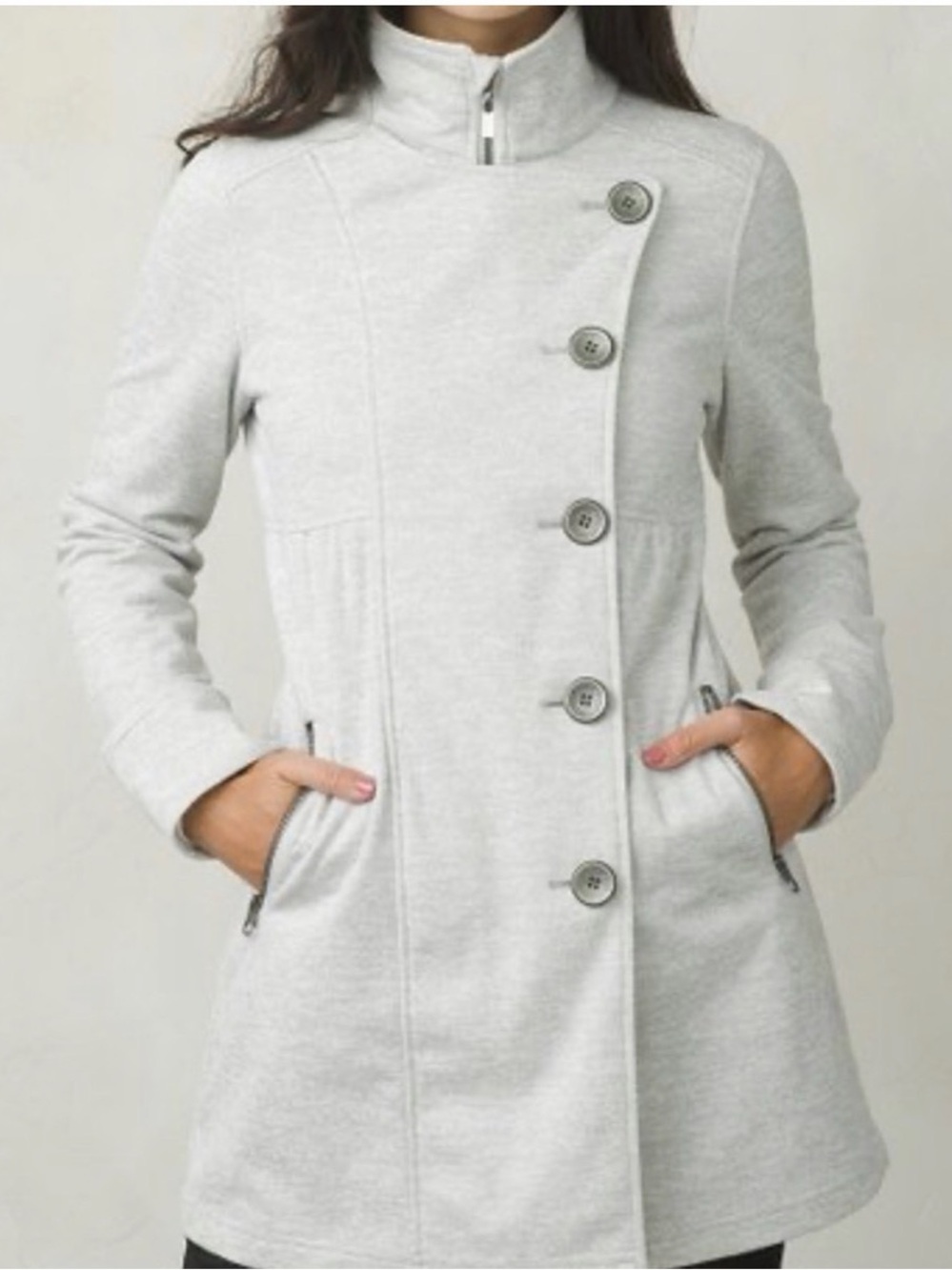 Prana Light Beige Trench Coat with Zip & Button Front